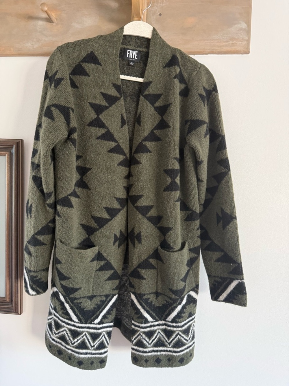 Frye Olive Green Knit Cardigan with Black Label